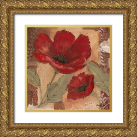 Amapola Roja I Gold Ornate Wood Framed Art Print with Double Matting by Luer, Pamela