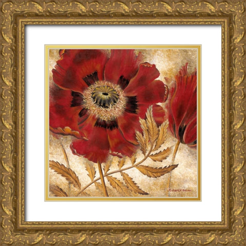 Red Poppy Gold Ornate Wood Framed Art Print with Double Matting by Henson, Richard