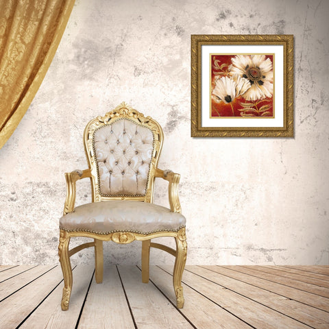 White Poppy Gold Ornate Wood Framed Art Print with Double Matting by Henson, Richard