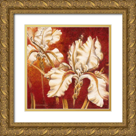White Iris Gold Ornate Wood Framed Art Print with Double Matting by Henson, Richard