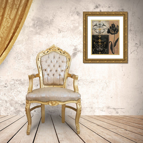 Tulip Silhouette Gold Ornate Wood Framed Art Print with Double Matting by Tava Studios