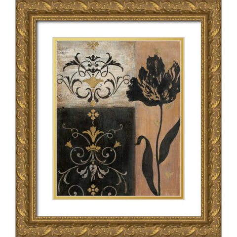 Tulip Silhouette Gold Ornate Wood Framed Art Print with Double Matting by Tava Studios