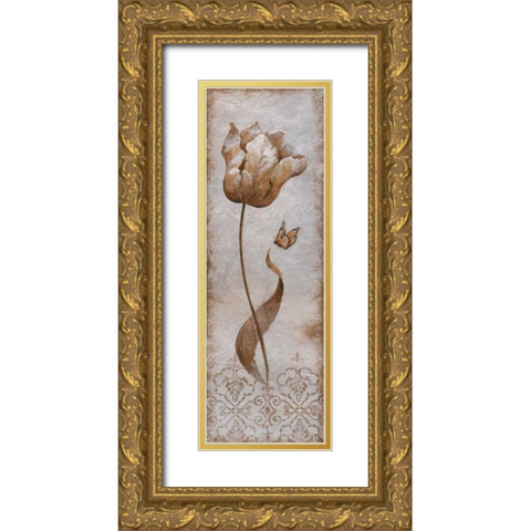 Tulip and Butterfly I Gold Ornate Wood Framed Art Print with Double Matting by Nan