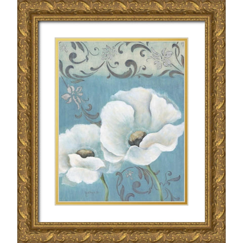 Poppies on Blue I Gold Ornate Wood Framed Art Print with Double Matting by Tava Studios