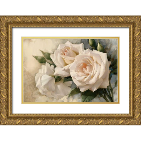 La Roseraie II Gold Ornate Wood Framed Art Print with Double Matting by Levashov, Igor