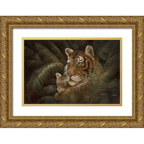 Jeweled Iris I Gold Ornate Wood Framed Art Print with Double Matting by Donovan, Maria