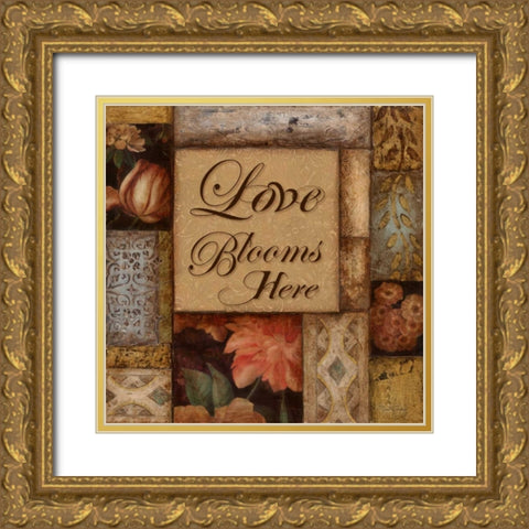 Love Blooms Here Gold Ornate Wood Framed Art Print with Double Matting by Tava Studios