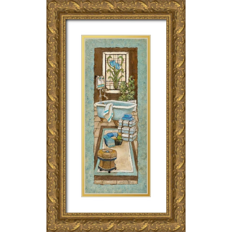 Bain de Blue I Gold Ornate Wood Framed Art Print with Double Matting by Olson, Charlene