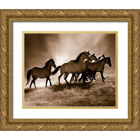 Wild Horses Gold Ornate Wood Framed Art Print with Double Matting by Dearing, Lisa