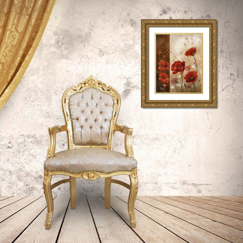 Wild Poppies I Gold Ornate Wood Framed Art Print with Double Matting by Knutsen, Conrad