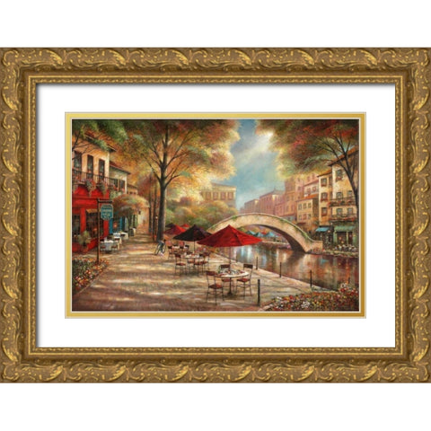 Riverwalk Charm Gold Ornate Wood Framed Art Print with Double Matting by Manning, Ruane