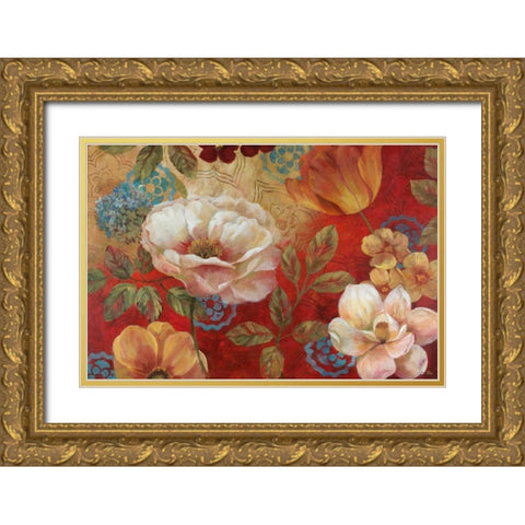 Lotus Blossoms Gold Ornate Wood Framed Art Print with Double Matting by Nan