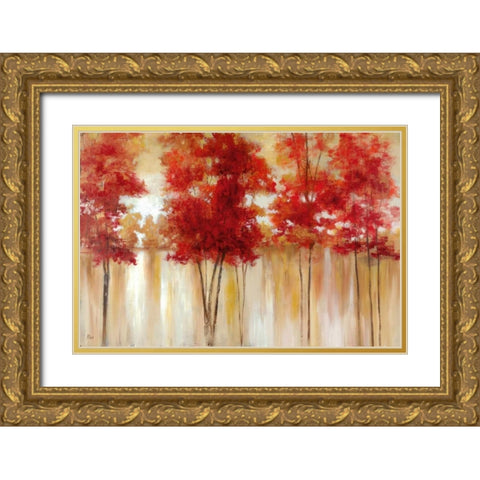 Red Trees Gold Ornate Wood Framed Art Print with Double Matting by Nan