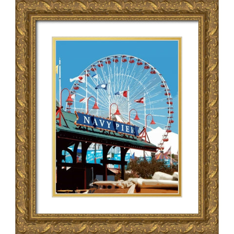 Navy Pier Gold Ornate Wood Framed Art Print with Double Matting by Donovan, Kelly