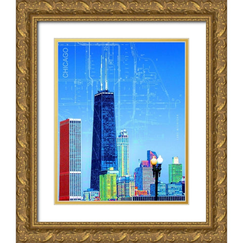 Hancock Tower Gold Ornate Wood Framed Art Print with Double Matting by Donovan, Kelly