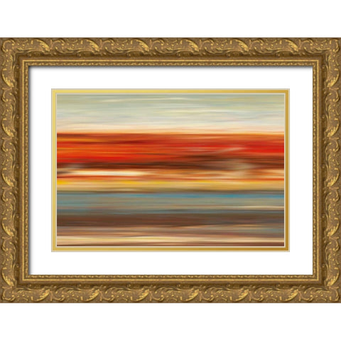 Linear Landscape Gold Ornate Wood Framed Art Print with Double Matting by Tava Studios
