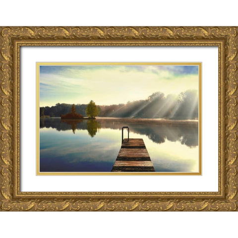 On Juniper Lake Gold Ornate Wood Framed Art Print with Double Matting by Weisz, Irene