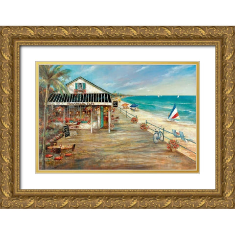 Boardwalk Cafe Gold Ornate Wood Framed Art Print with Double Matting by Manning, Ruane