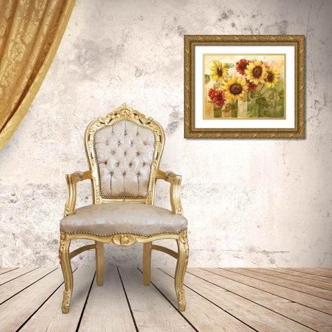 Sunflowers Delight Gold Ornate Wood Framed Art Print with Double Matting by Nan