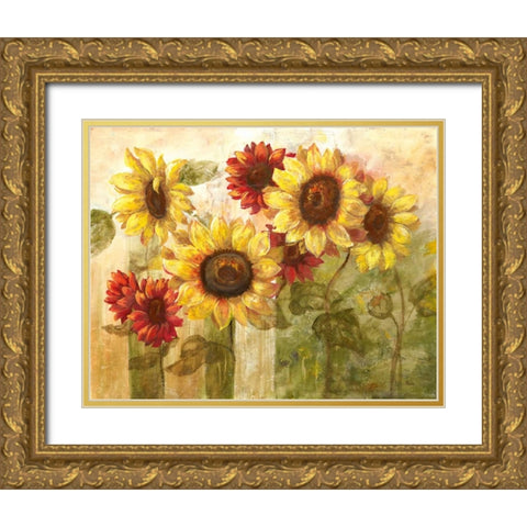 Sunflowers Delight Gold Ornate Wood Framed Art Print with Double Matting by Nan