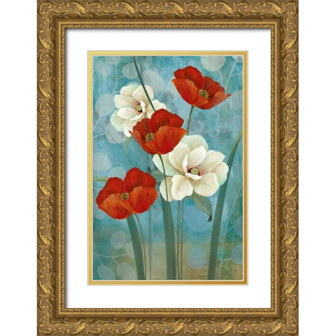 Touch of Red Gold Ornate Wood Framed Art Print with Double Matting by Tava Studios