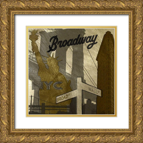 Broadway In Gray Gold Ornate Wood Framed Art Print with Double Matting by Craven, Katrina