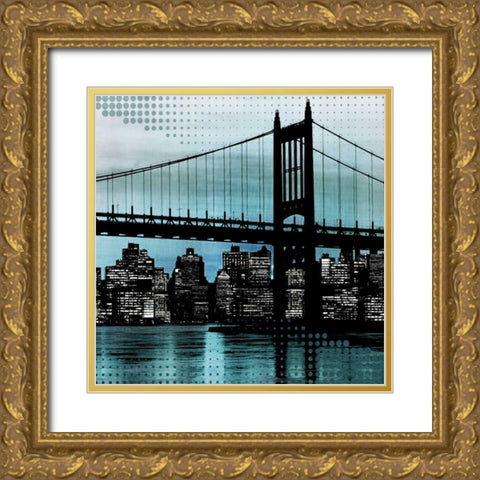 City Metallic In Blue Gold Ornate Wood Framed Art Print with Double Matting by Craven, Katrina
