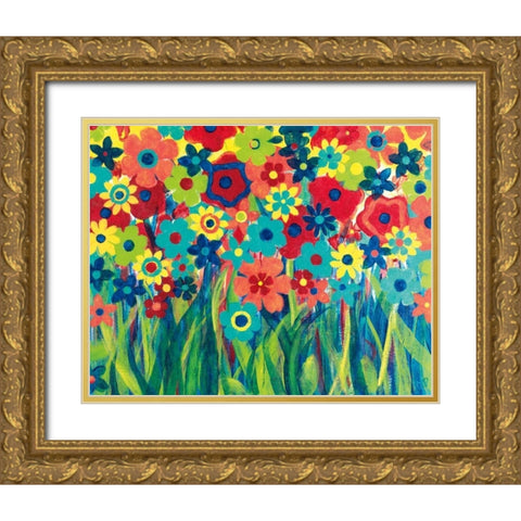 Popping Posies Gold Ornate Wood Framed Art Print with Double Matting by Donovan, Maria