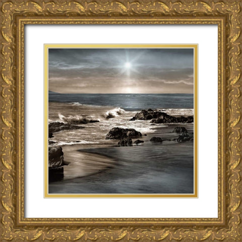 Blue Sea Gold Ornate Wood Framed Art Print with Double Matting by Calascibetta, Mike
