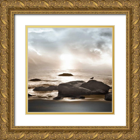 Blue Sea Gold Ornate Wood Framed Art Print with Double Matting by Calascibetta, Mike