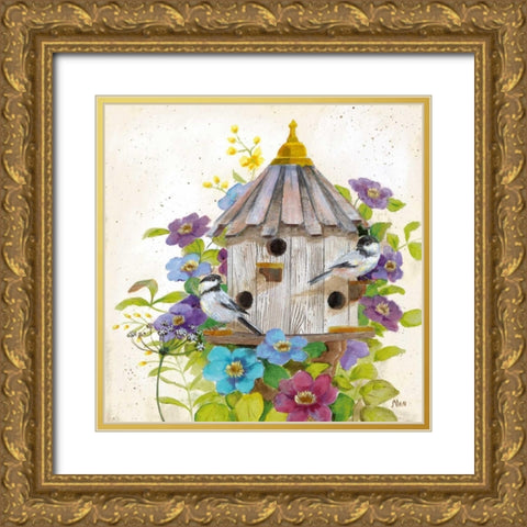 Chickadees Gold Ornate Wood Framed Art Print with Double Matting by Nan