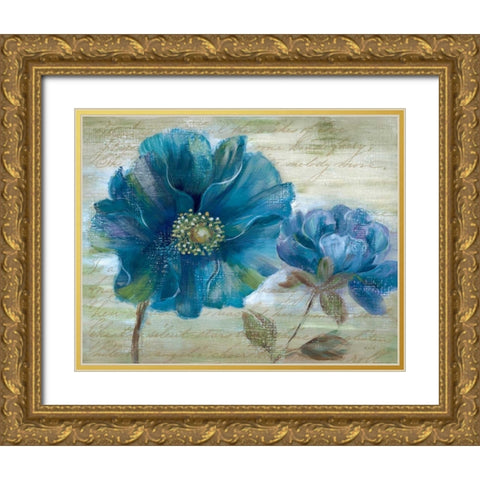 Blue Poppy Poem I Gold Ornate Wood Framed Art Print with Double Matting by Nan