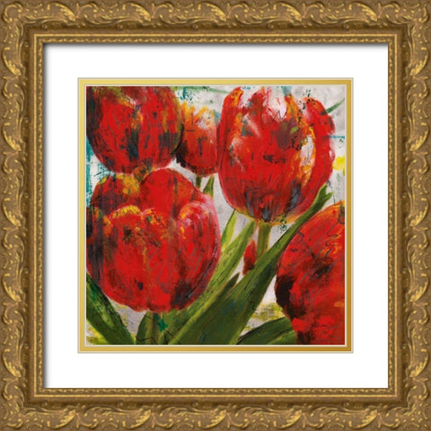 Painted Tulips I Gold Ornate Wood Framed Art Print with Double Matting by Craven, Katrina