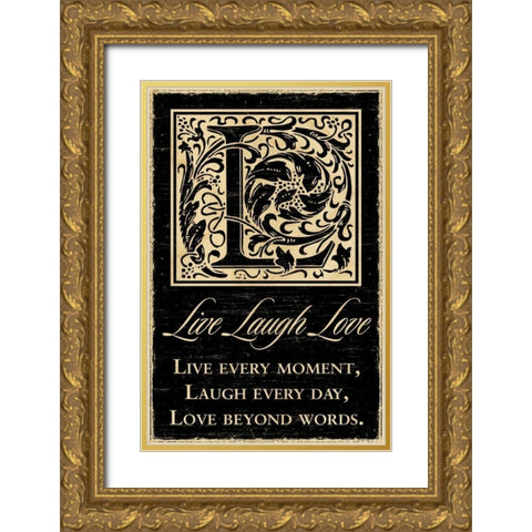 Live Laugh Love Gold Ornate Wood Framed Art Print with Double Matting by Havoc Gifts