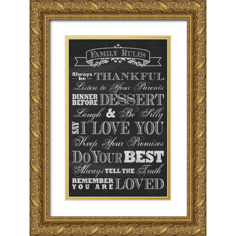 Family Rules Gold Ornate Wood Framed Art Print with Double Matting by Havoc Gifts