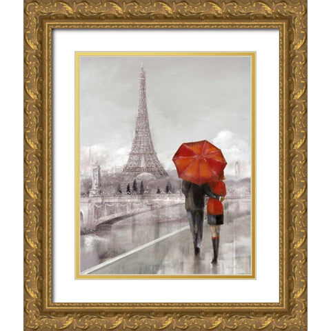 Modern Couple in Paris Gold Ornate Wood Framed Art Print with Double Matting by Manning, Ruane