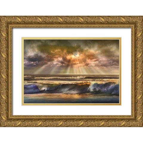 Waves of Light Gold Ornate Wood Framed Art Print with Double Matting by Calascibetta, Mike
