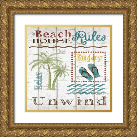 Beach House Rules Gold Ornate Wood Framed Art Print with Double Matting by Craven, Katrina