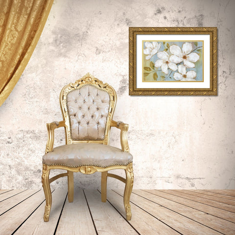 White Blossoms Gold Ornate Wood Framed Art Print with Double Matting by Nan