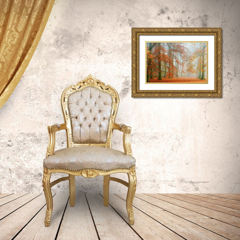 Autumn Mist Gold Ornate Wood Framed Art Print with Double Matting by Van de Goor, Lars