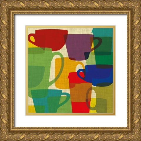 Kitchen Cups Gold Ornate Wood Framed Art Print with Double Matting by Craven, Katrina