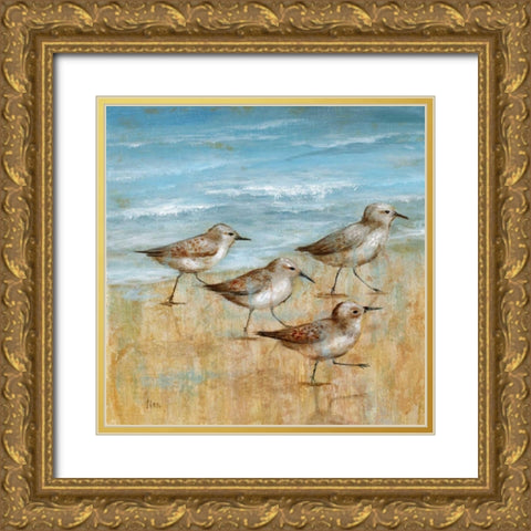 Sandpipers I Gold Ornate Wood Framed Art Print with Double Matting by Nan