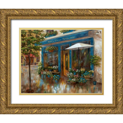 Annas Corner Flower Shop Gold Ornate Wood Framed Art Print with Double Matting by Nan