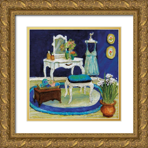 Blue Boudoir I Gold Ornate Wood Framed Art Print with Double Matting by Olson, Charlene