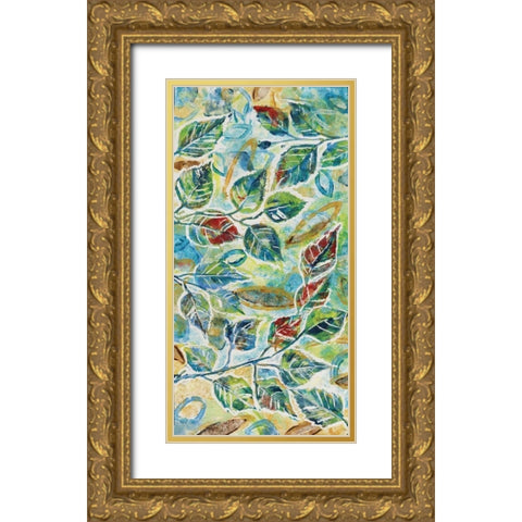 Leaf Montage II Gold Ornate Wood Framed Art Print with Double Matting by Donovan, Maria