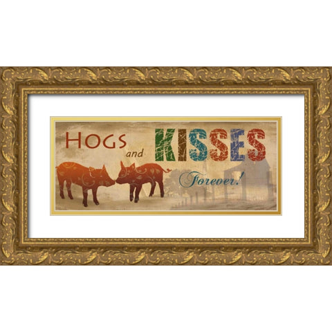Hogs and Kisses Gold Ornate Wood Framed Art Print with Double Matting by Nan