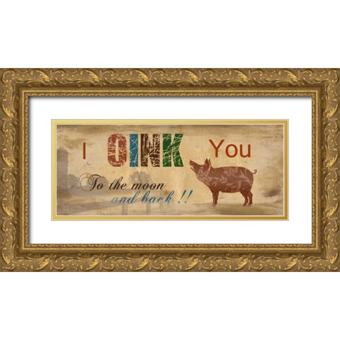 Oink Gold Ornate Wood Framed Art Print with Double Matting by Nan