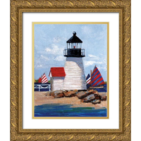 Edgartown Lighthouse Gold Ornate Wood Framed Art Print with Double Matting by Swatland, Sally