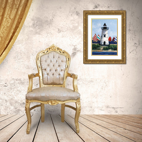 Brandt Point Lighthouse Gold Ornate Wood Framed Art Print with Double Matting by Swatland, Sally