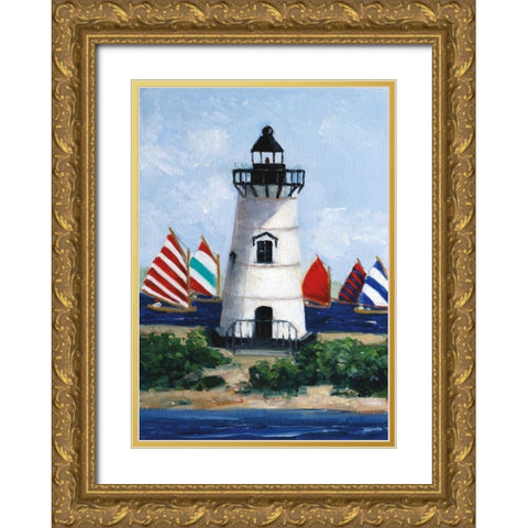 Brandt Point Lighthouse Gold Ornate Wood Framed Art Print with Double Matting by Swatland, Sally